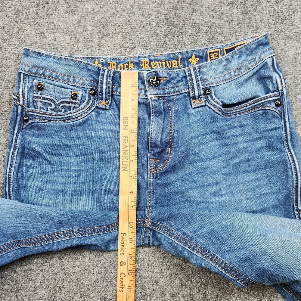 Rock Revival Barby Jeans‎ Womens 32 Blue Mid Rise Skinny Embroidered Denim - Picture 6 of 9